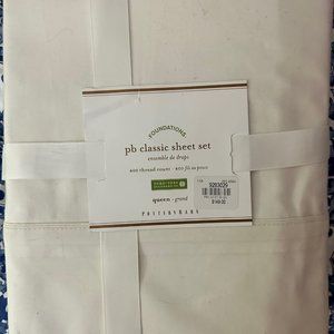 POTTERY BARN CLASSIC SHEET SET 400 THREAD WHITE QUEEN W. 2 BONUS PILLOWCASES